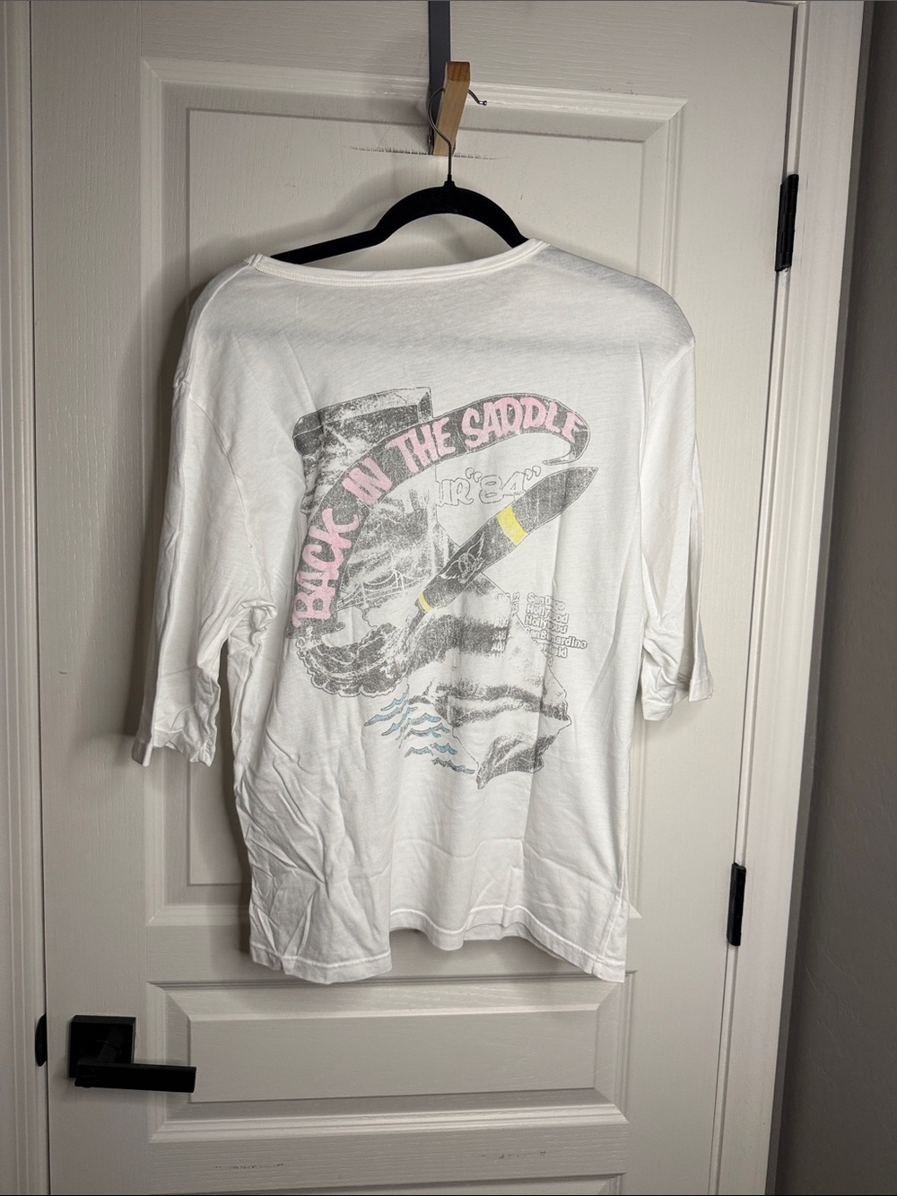 Recycled Karma White Aerosmith Photo Tee with Pink Logo 3/4 Sleeve - Picture 6 of 6